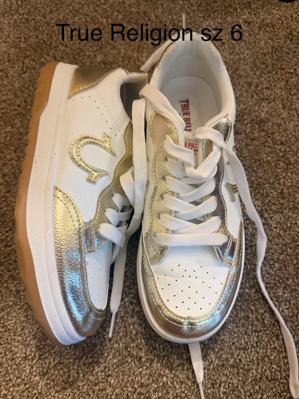 True Religion Kids White & Metallic Gold Low-Top Sneakers